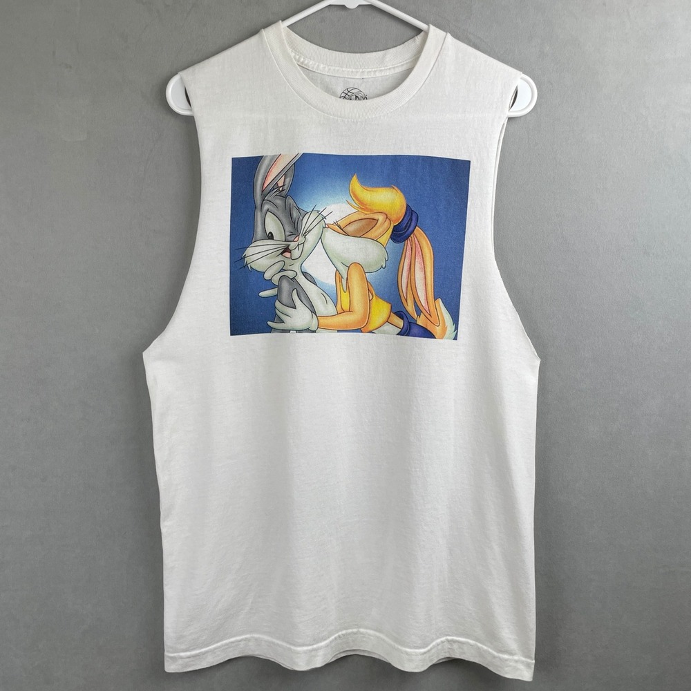 Space Jam Bugs Lola Bunny Muscle Tee White Sleeveless Retro Graphic Shirt M Read